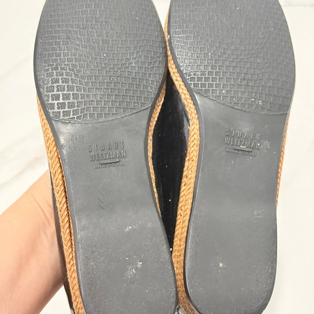 Stuart Weitzman Glossy Black Loafers with Brown Trim‎ 7.5